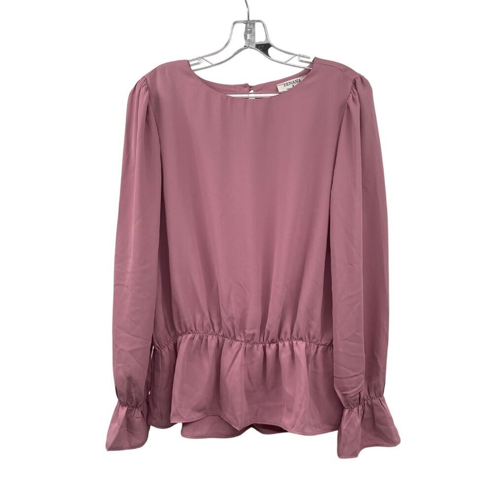 Zenana Womens Peplum Top Long Bishop Sleeve Mauve Pink Size Small Keyhole